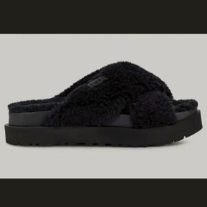 UGG Fuzz Sugar Cross Slide Sandal Slipper Black Women's Size 10​